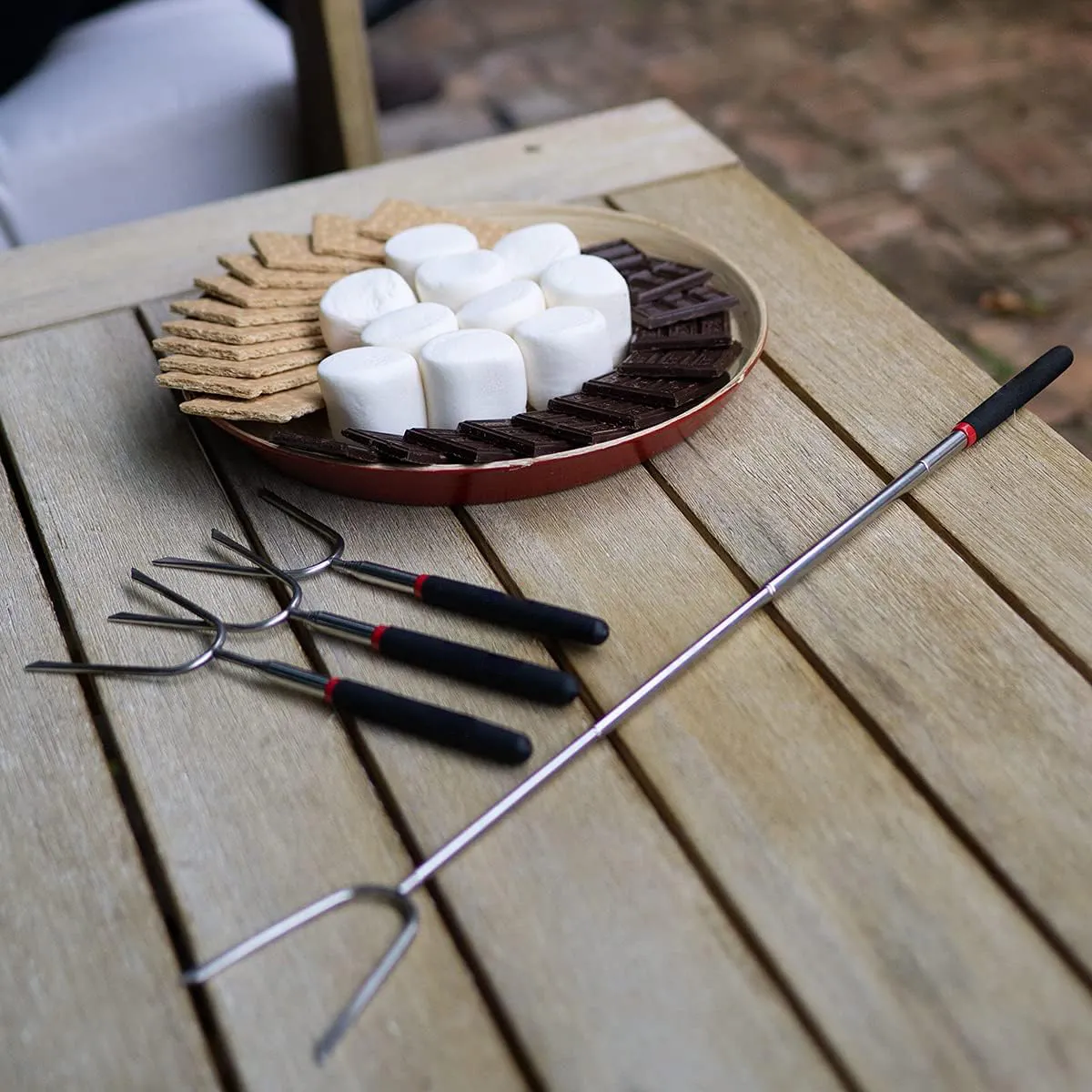 Marshmallow Bratstäbchen extra lang einziehbar BBQ-Skieber ausziehbar Hot Dog-Skieber Teleskopgabel