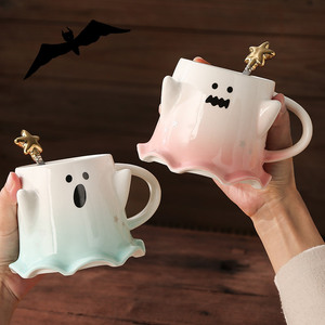 ฮาโลวีนเซรามิคถ้วยน้ําเมจิก Phantom Elf แก้วกาแฟ Quirky คู่ Ins น่ารักผีนมชา Handmade ความงาม - Product Image 3