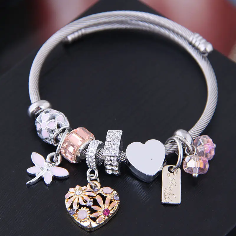 Pulsera de cuentas de cristal de flor de amor de acero inoxidable para niñas, joyería de lujo, gran oferta