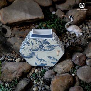 OEM Light Blue Hexagonal Porcelain Vase with <strong>Koi</strong> Fish - Custom Modern <strong>Ceramic</strong> Tabletop Decoration for Home or Office - Product Image 1