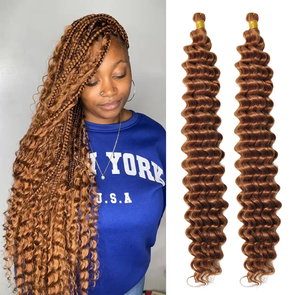 Ocean Wave Crochet Hair marrom escuro Onda Profunda Curly Braiding Hair Ondulado Sintético Curly Crochet Hair para Bohemian Crochet Tranças