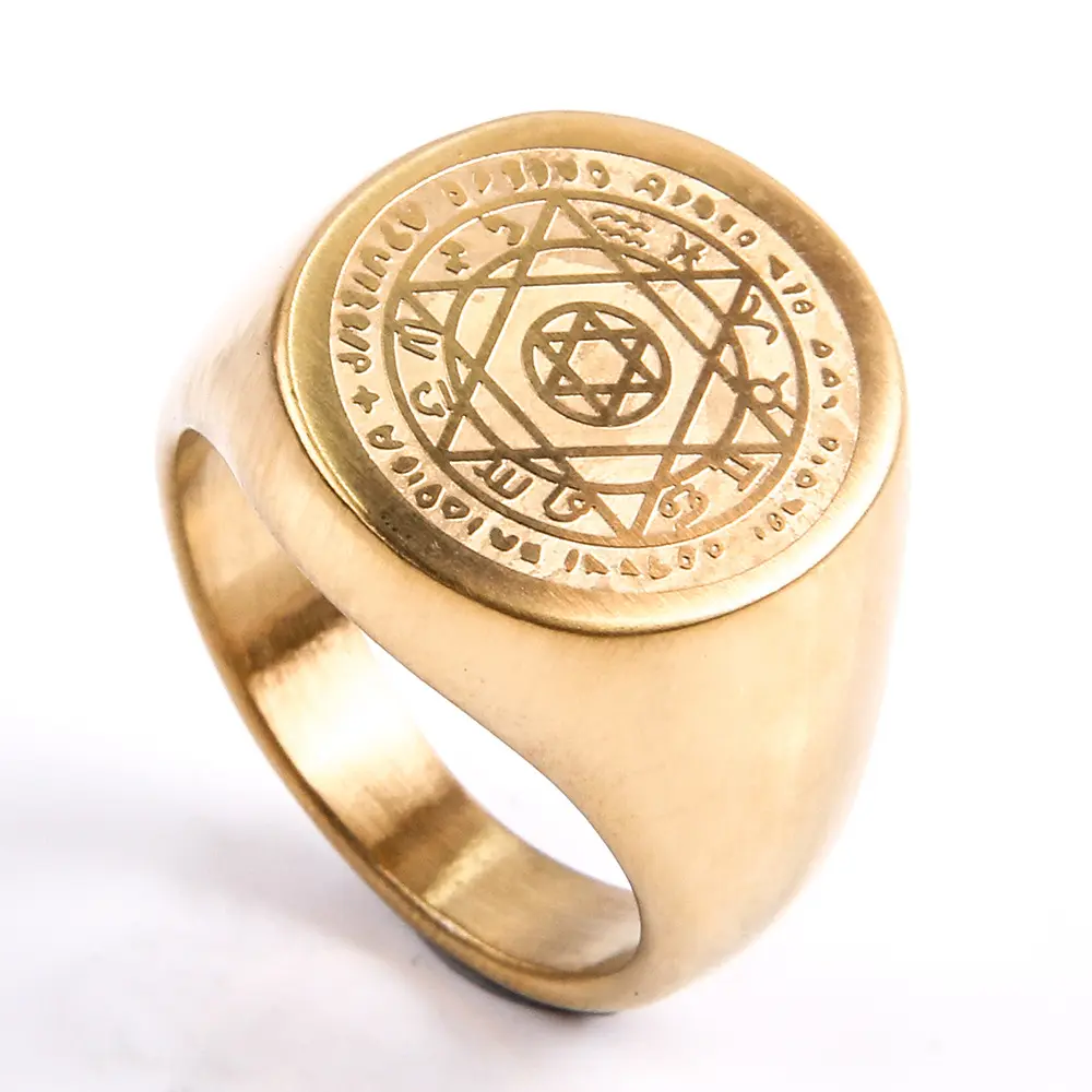 แหวนชุบทองสไตล์เรโทรสำหรับผู้ชายผู้หญิง,แหวนสวมนิ้วรูปดาวดาว Magen สลักลายสเตนเลสสตีลตามสั่งเครื่องประดับยิว
