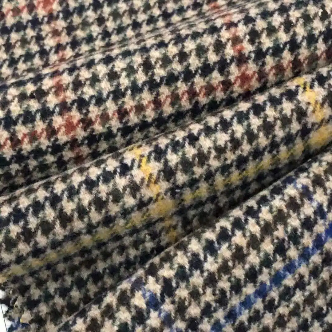 30% Wool 620g/m Melton wool fabric for coats Single sided Houndstooth wool fabric
