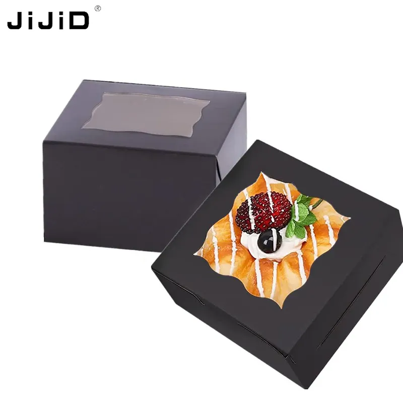 मेहमानों के लिए JIJID वेडिंग केक बॉक्स, केक कुकीज़ पाईज़ कपकेक पेस्ट्री केक बॉक्स खिड़की के साथ डिस्पोजेबल बेकरी बॉक्स