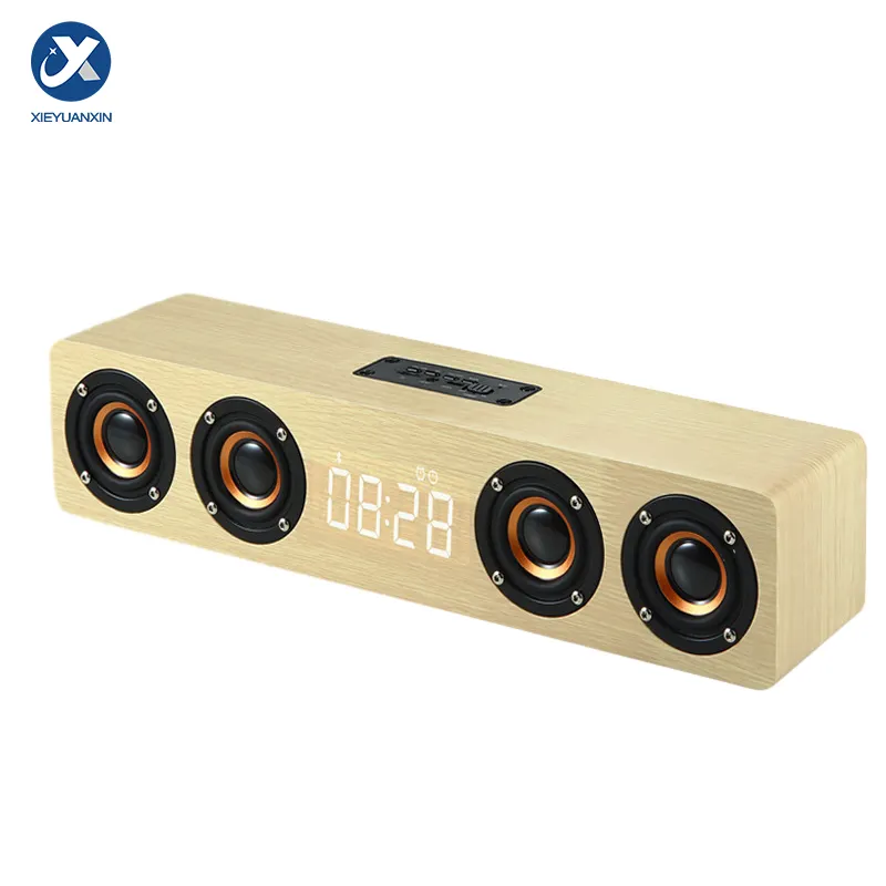 W8C Horloge FM radio TF Carte En Bois Sans Fil Bluetooth Haut-Parleur Barre De Son Mur Système De Son Hifi Qualité Sonore Boîte De Son Pour Pc/tv