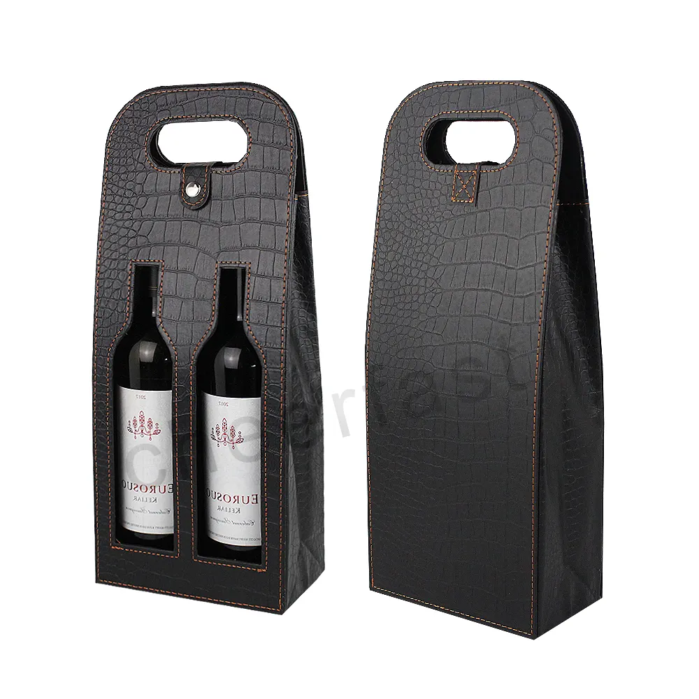 Hot Selling Unique Wine Tote Carrier Bag Double Bottle Leather With Handles Orange Great Wine Lover Gift Pu Leather Wine Bag