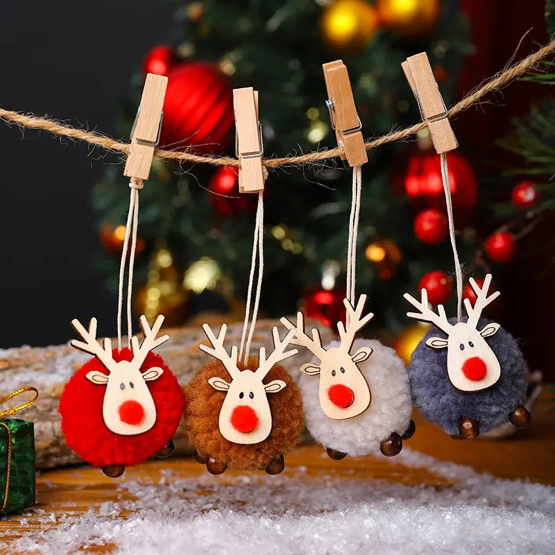 Simpatico feltro di legno alce decorazioni per l'albero di natale ciondolo appeso ornamento di cervo decorazioni natalizie per la casa