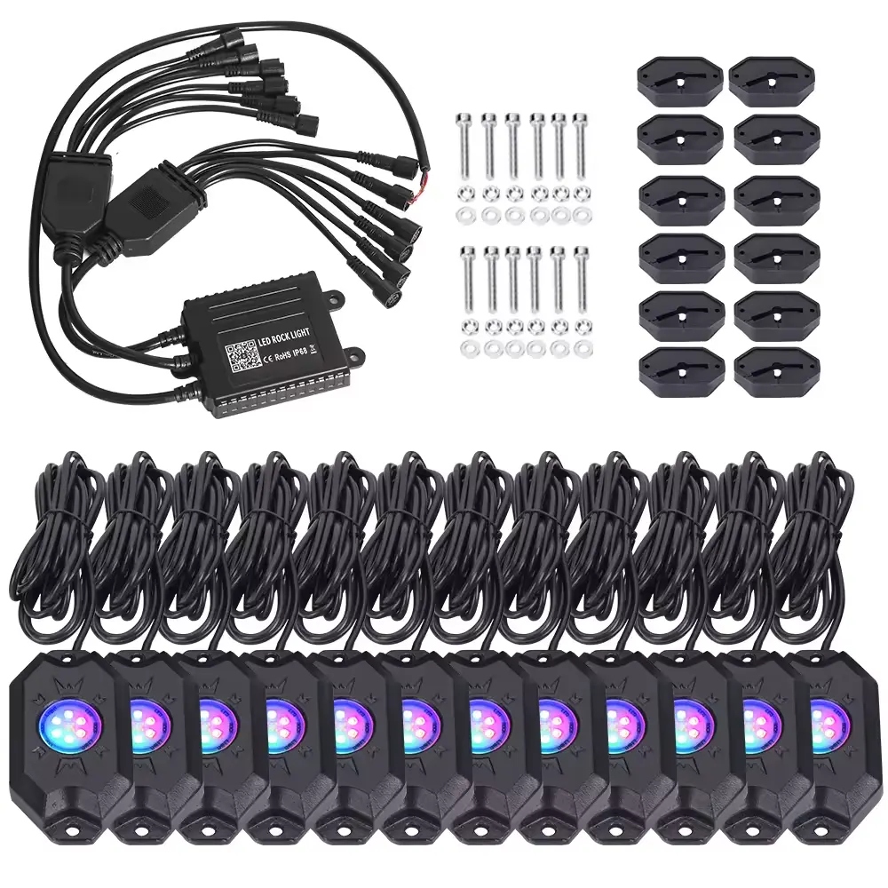 12 PODS RGB lumières de roche et lumières de roue sous la lampe rougeoyante App télécommande hors route voitures kit de lumière de roche