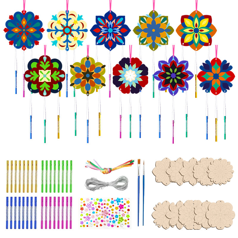 Mandala a10 feuilles 30 pièces, carillon éolien fil argenté, pointe diamant