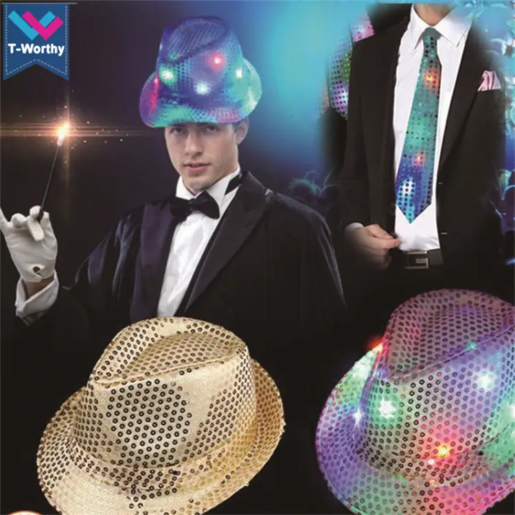 T-xứng đáng với sequin ánh sáng lên LED hat ánh sáng lên cao bồi LED hat Glow Club Đảng mũ cho thanh trang phục