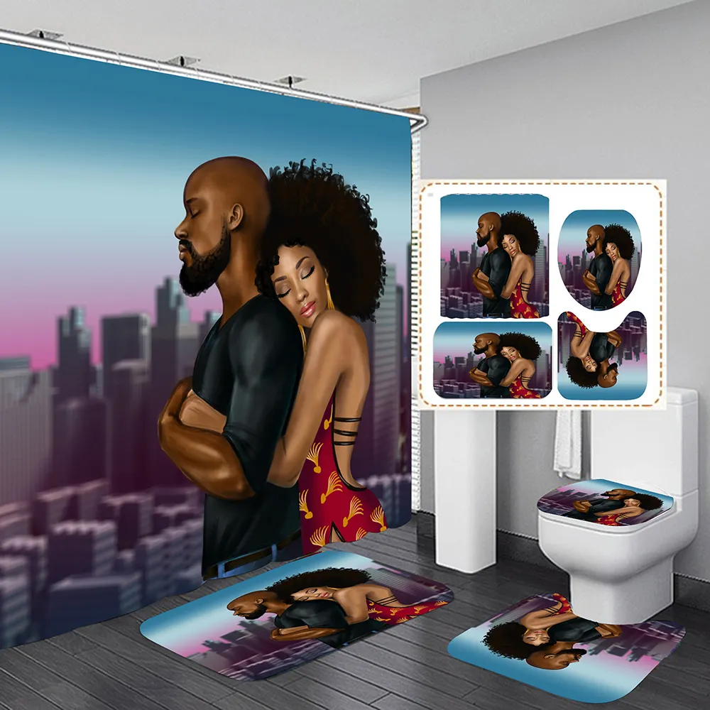 アフリカの黒人アメリカ人の女の子ポリエステル3D印刷カーテン防水シャワーカーテンとフック付き防水バスルームセット
