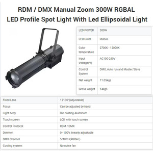 AOPU RDM veya DMX manuel Zoom ışığı 300W RGBAL LED profil Spot ışık Zoom Ellipsoidal LED ışık - Product Image 3