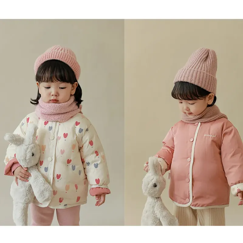 90% pato blanco abajo Reversible bebé chaquetas de invierno para niños niñas patrón encantador niños Puffer chaquetas abrigo