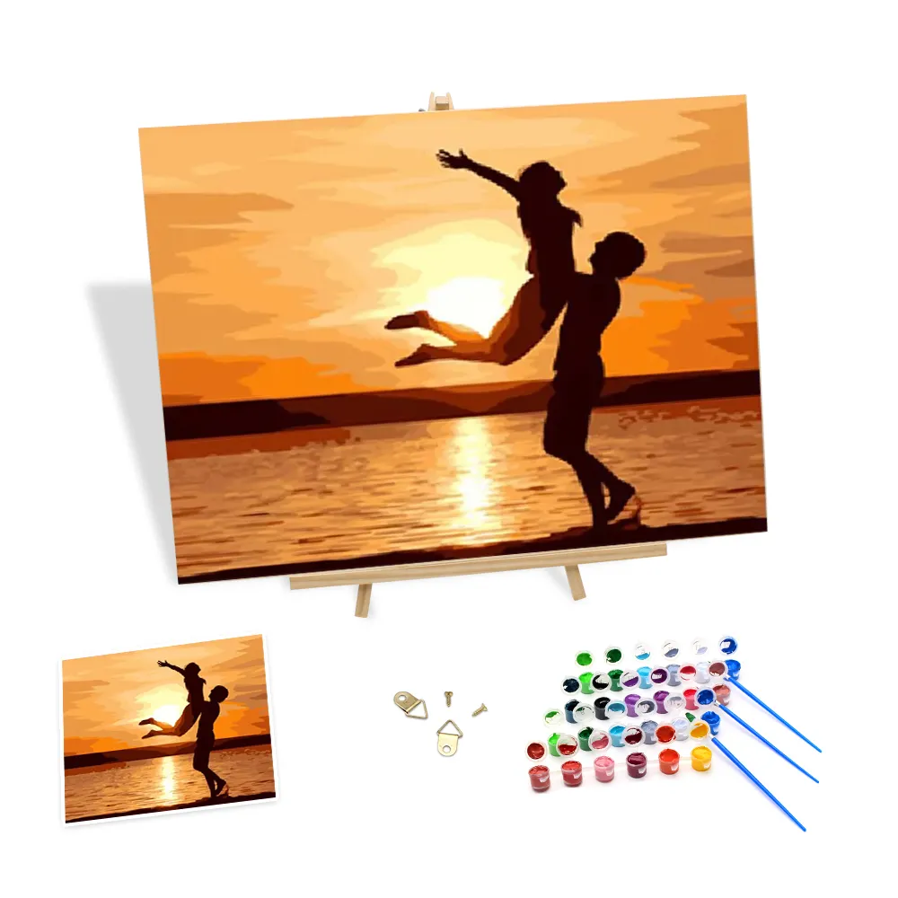 40x50 cm Pintura por Números Retrato Seaside Sunset Casal Diy Pintura a óleo por números Sem Quadros Atacado Wall Art