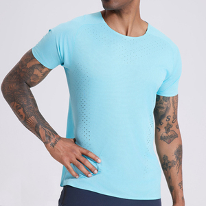 ドライフィットランニングシャツ100% ポリエステルメッシュアスレチックTシャツ男性ジムシームレスシャツ