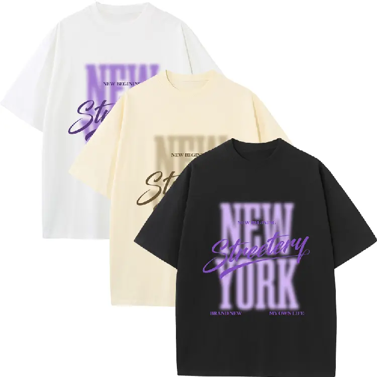 2023 nouveauté New York streetwear 230gsm poids lourd 100% coton col montant tee-shirt grande taille bouffée impression femmes t-shirts