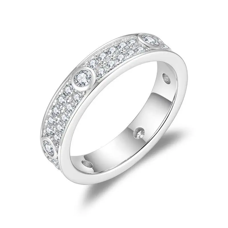 Anelli 925 in argento Sterling Thiner classico amore due file di lusso anello di eternità D VVS Moissanite anello di fidanzamento di nozze da donna