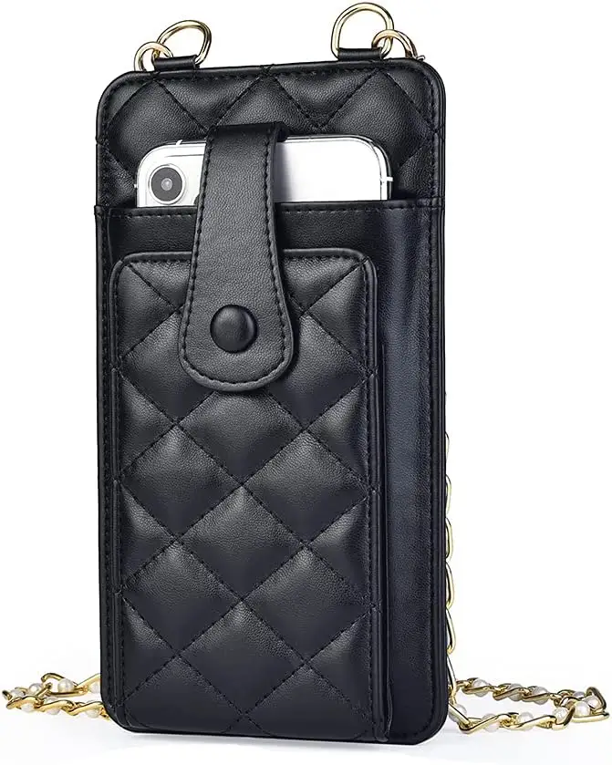 Женская мини сумка через плечо, сумка для телефона с держателем для карт (черная)