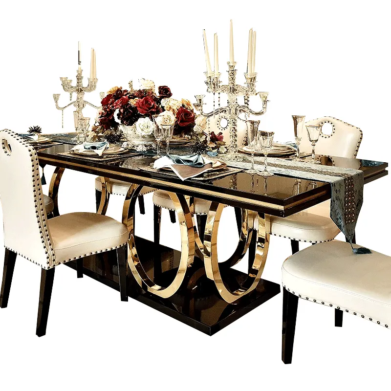 Conjunto de mesa sala de jantar com 6 cadeiras, estilo luxuoso, sala de jantar, decoração, pedra de mármore, conjunto de mesa de jantar