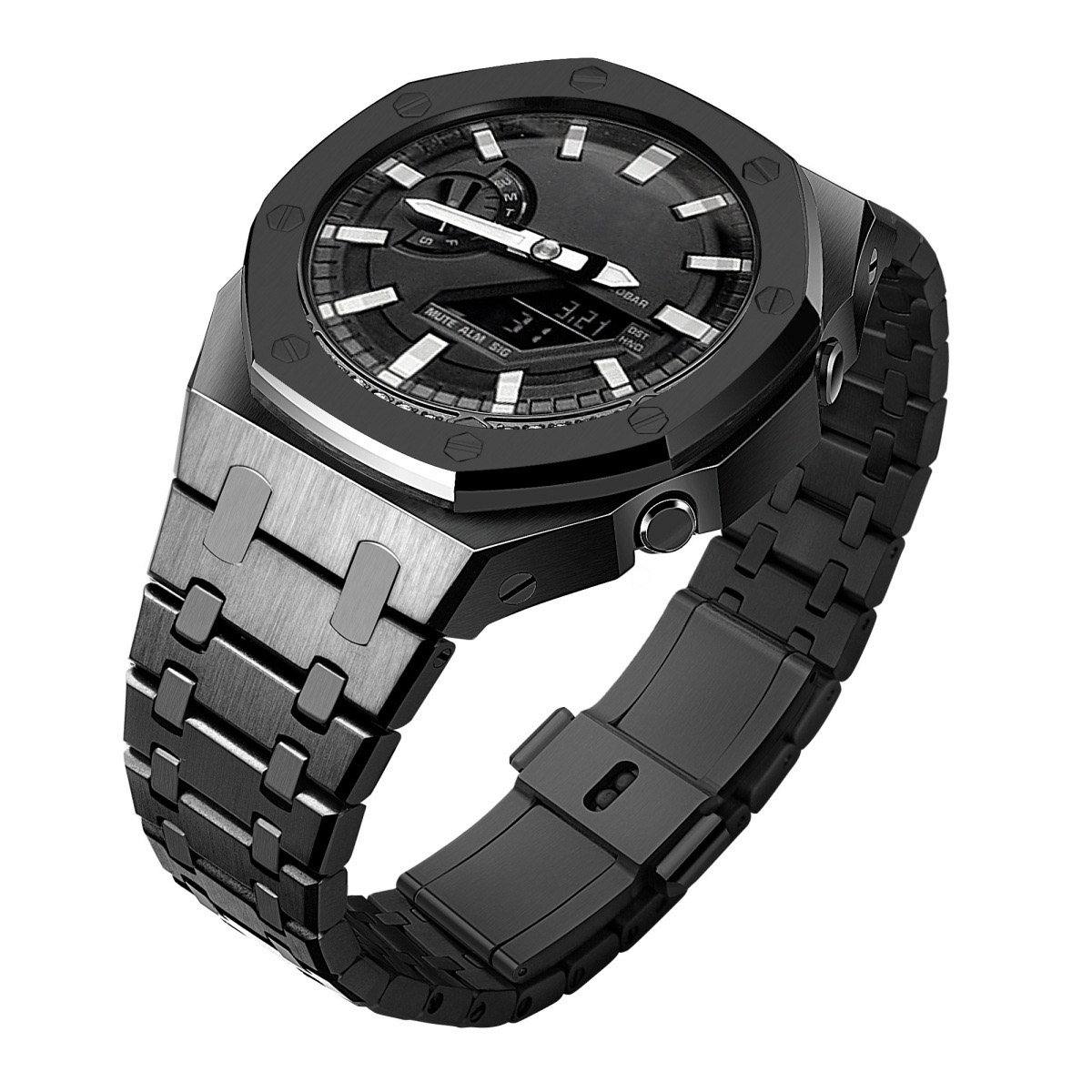 Boîtier noir + bande noire en acier inoxydable