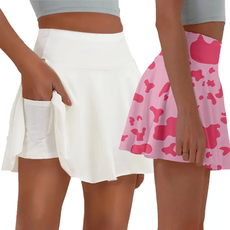 Jupe femme avec legging pour gym running girl jupe pour femme avec poches blanc et rose à carreaux personnalisé
