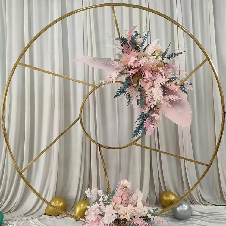 Custom Gold Metal Backdrop arch Stainless Steel Wedding Decor Ring Circle Backdrop Stand Wedding Decoration Backdrop