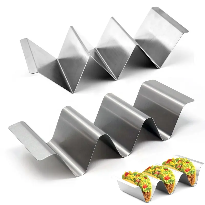 Hochwertige Küchen grills W-förmiger Edelstahl-Lebensmittel regal Teller Tablett Metall Taco Halter Ständer