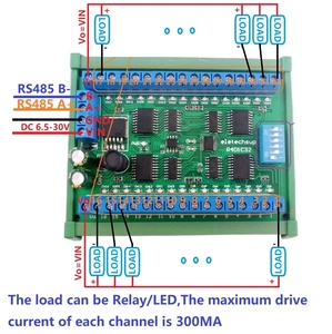 DC 12V 24V 32-canali DIN35 C45 Rail Box RS485 Modbus RTU ULN2803A Darlington Transistor Controller PLC IO scheda di espansione - Product Image 5