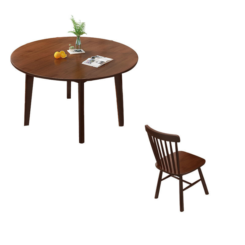 Table ronde de 100 cm avec 4 chaises Windsor (couleur noyer)