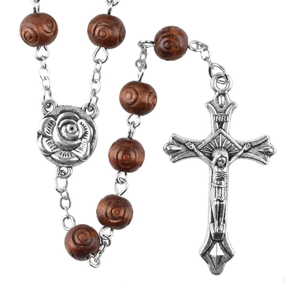 Perles en bois rondes sculptées, 8mm, pièces, saucière catholique, personnalisé, points de centre de table, moulin à paupières, collier de croix