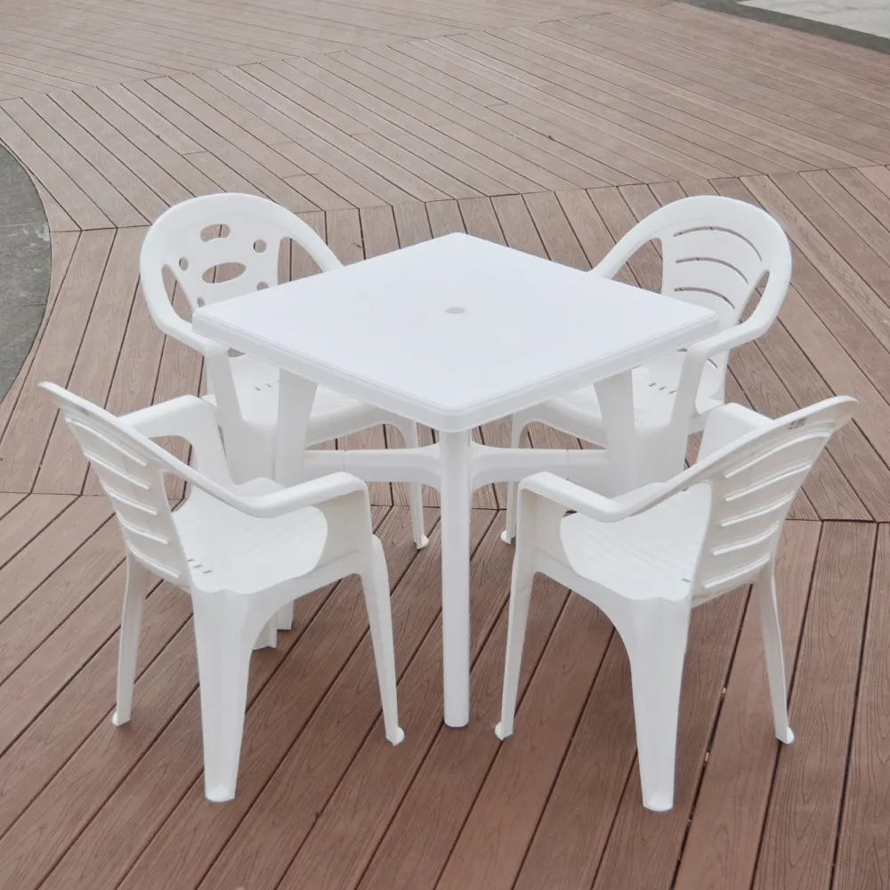 Großhandel besten Preis im Freien Platz billig Esstisch Kunststoff Tischs tühle mit abnehmbaren Beinen