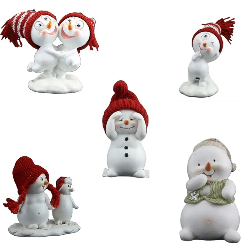 Jiayi Custom Resin OEM Art Figure pupazzo di neve figura cappello rosso per regali di natale