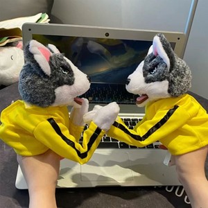 DL31579可爱电动拳击狗娃娃哈士奇声乐互动手偶搞笑创意儿童毛绒玩具棘手玩具