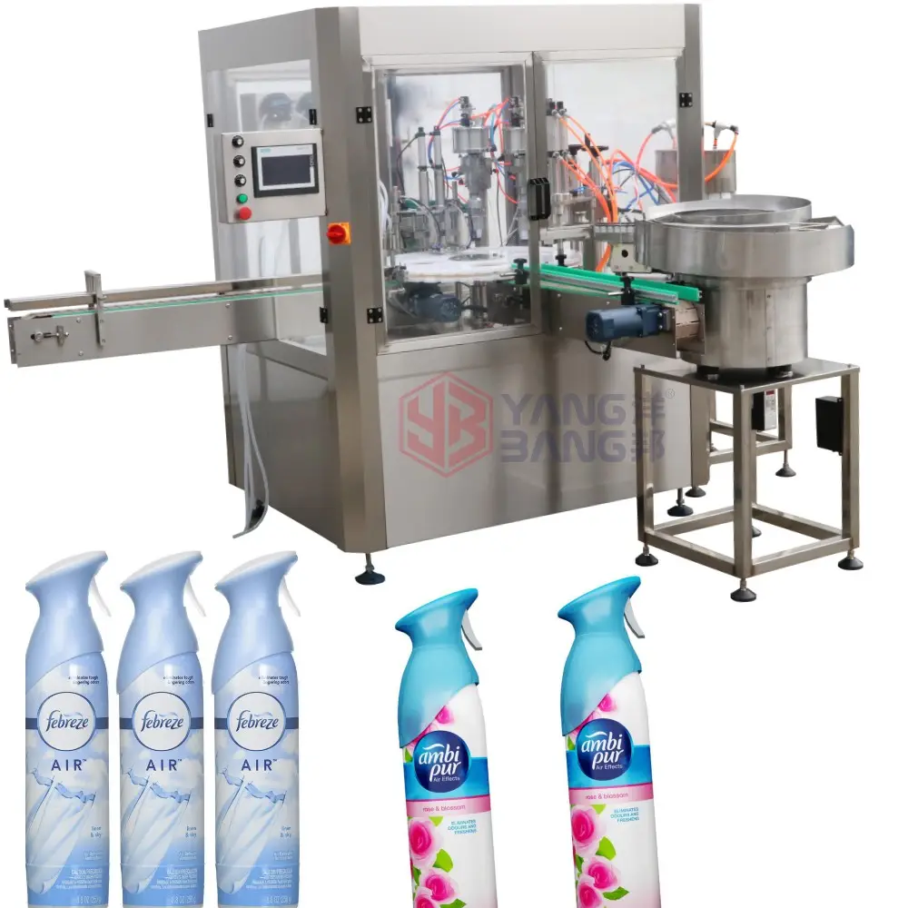 YB-QW4 High-quality Automatic 4 Heads Fashionable Air- cleaning Air Freshener Aerosol Filling And Packing Machine Factory Price