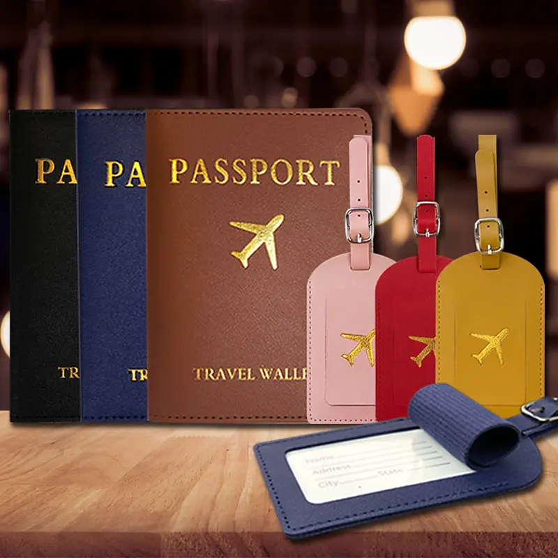 Wholesale Passport Holder and Luggage Tag Leather Passport Cover Luggage Tags for Suitcases