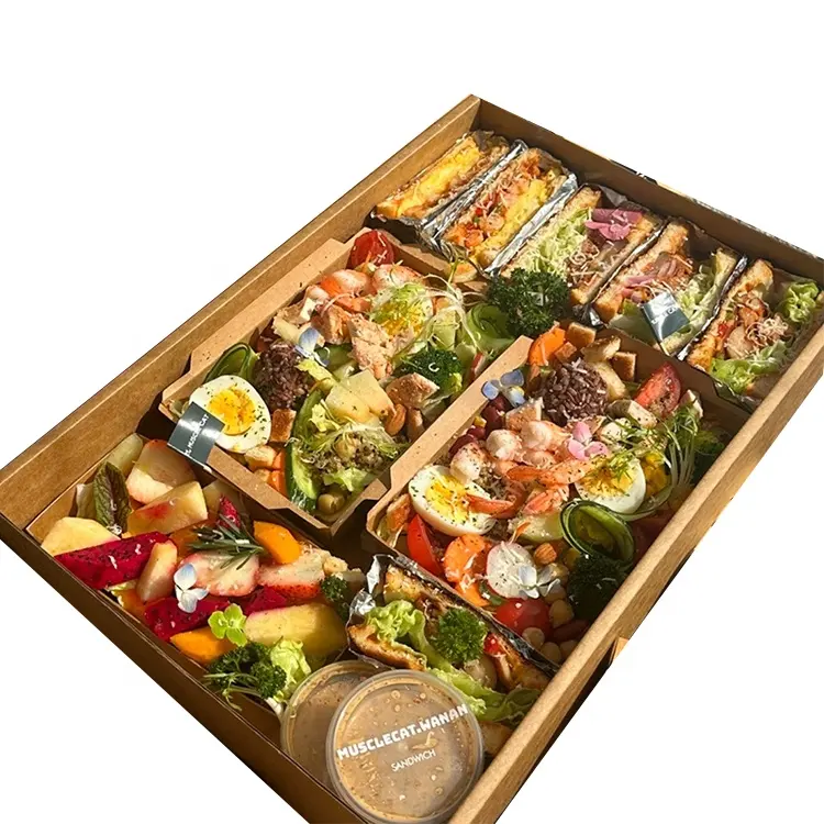 Intera vendita kraft pincnic box pranzo usa e getta eco friendly food riciclabile kraft pincnic box food plate packaging sushi box