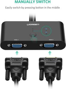 UGREEN <strong>VGA</strong> <strong>2</strong> in <strong>1</strong> Out Switch <strong>2</strong> Port Audio Video Switcher Box with Manual Switch Button Support 1920x1080P@60Hz for PC TV Monitor - Product Image 6