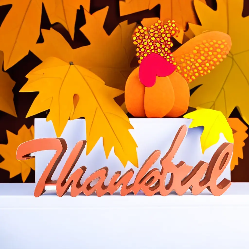 Wood Carving 3D Letter "Thankful" Table Signs Thanksgiving Day Fall Harvest Festival decorations
