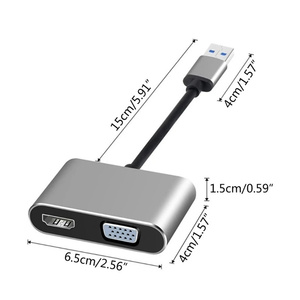 Cable convertidor 2 en 1 USB a HDTV VGA Adaptador USB 3,0 a VGA Soporte de pantalla dual Salida de sincronización HD VGA