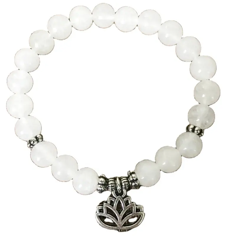 SN1163-pulsera de Yoga para mujer, brazalete de meditación curativa, Jade blanco con Loto