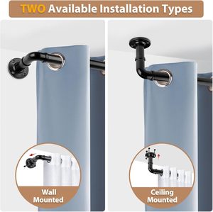 Nhiệm Vụ Nặng Nề Công Nghiệp Màu Đen Có Thể Điều Chỉnh Kim Loại Thanh Rèm Với Màn Bọc Nối Tùy Chỉnh Chiều Dài Rèm Cực Cho Cửa Sổ - Product Image 4