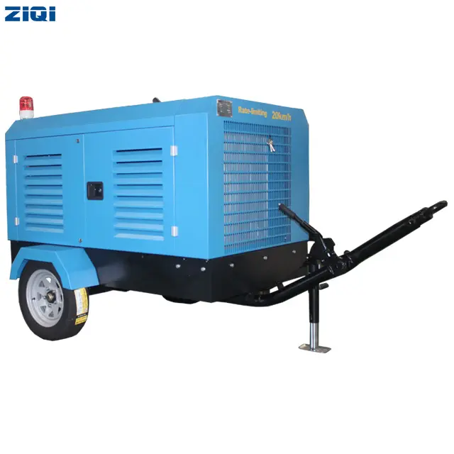 Cinese ad alta efficienza 100cfm 33kw Ziqi motore Diesel azionato portatile mobile due ruote rotativo compressore d'aria a vite fornitore