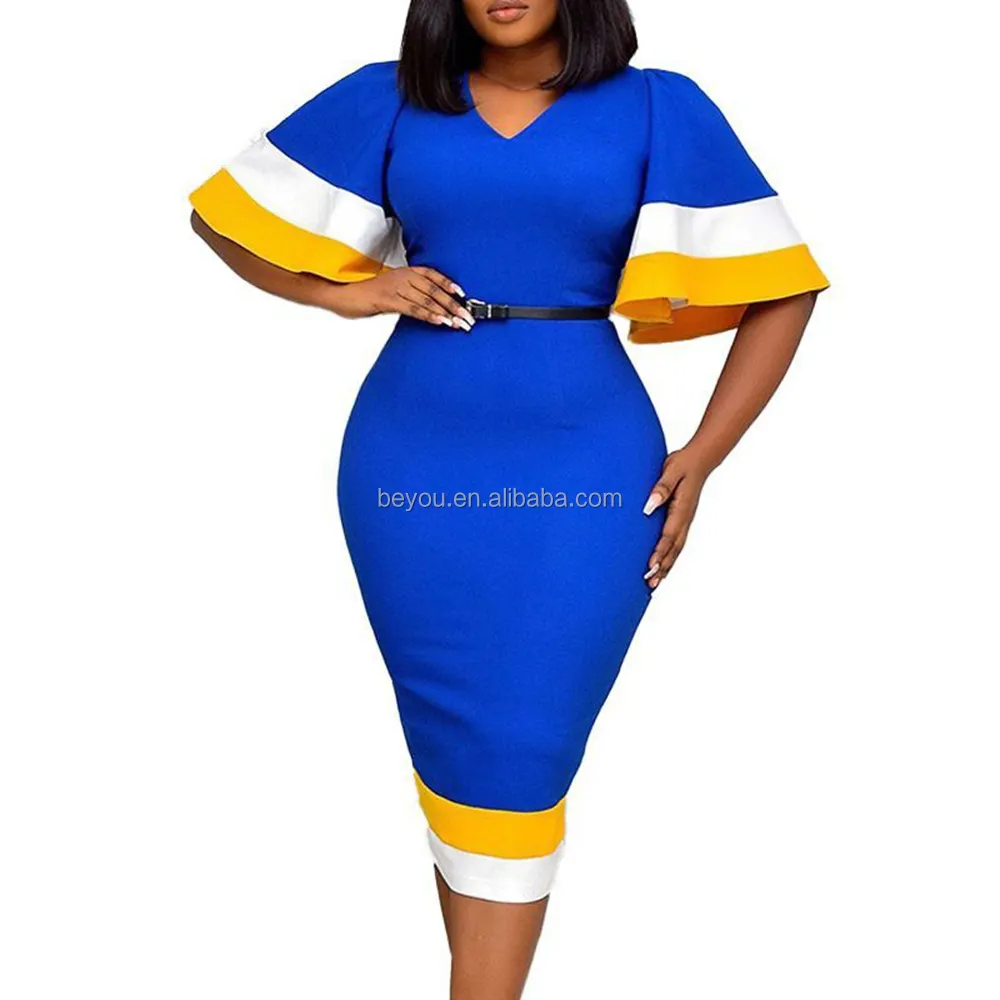 2023 greek Summer new women's Dress Fashion Color Contrast Flare Sleeve Hip Wrap Cross Dress women's party dress