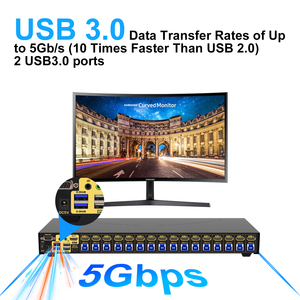JideTech 16x1 HDMI KVMスイッチ (USB 3.0ハブ付き) 、16 in 1 Out 4K HDMIスイッチャー (4K 60Hz解像度) 、ラックマウントKVMスイッチ - Product Image 3