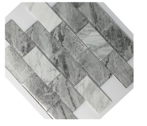 זול מחיר אפור לבן מטבח Backsplash חזרה Splash קיר אריחי מלבן זכוכית פסיפס