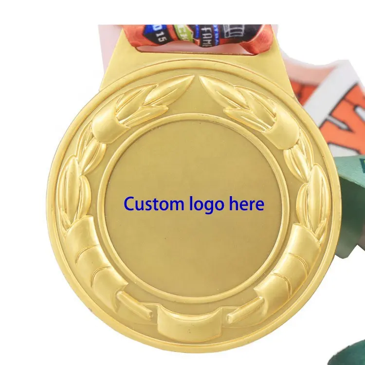 Fabricante al por mayor barato diseño personalizado su propio logotipo en blanco 3D oro metal Premio maratón correr deporte medalla