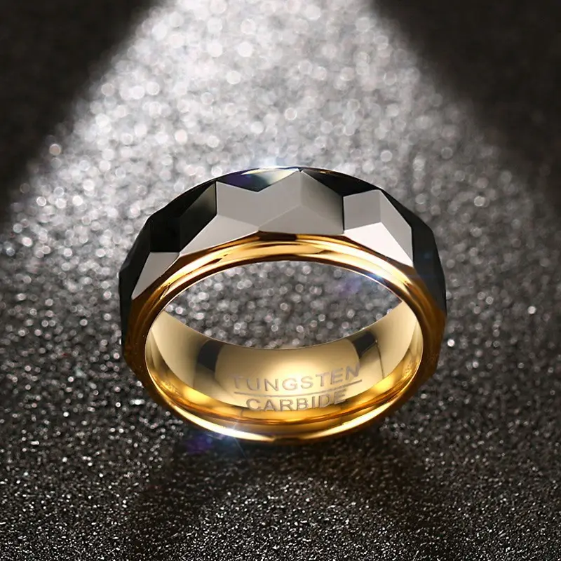 Cincin Tungsten Pria, Perhiasan Pabrik 2022 Palu Berlapis Emas Hitam Gaya Baru