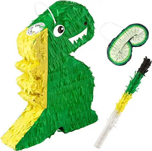 Nicro personalizza Summer Outdoor Decoration birthday party actives Game for Boy kids Green Dinosaur Pinata con Blindfold Stick