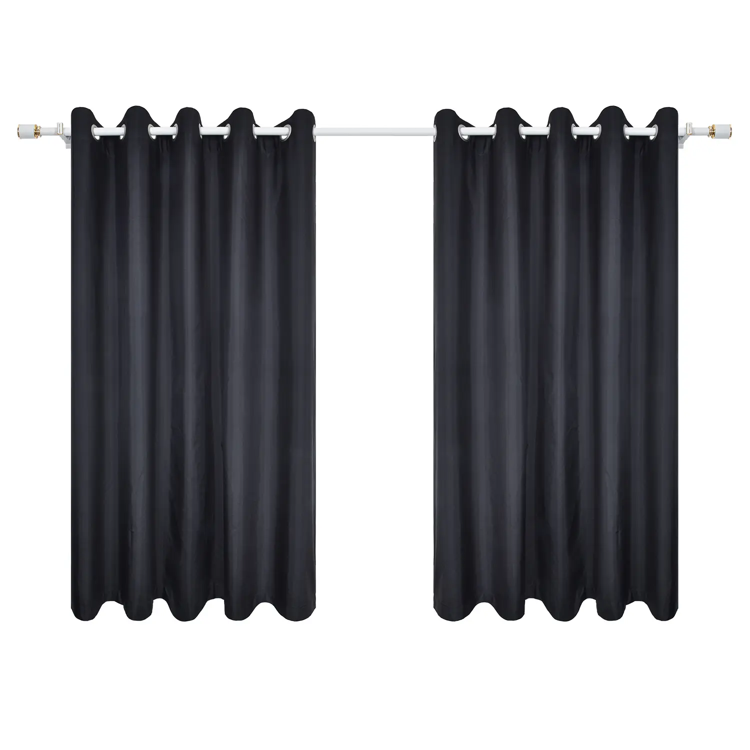 Rideau noir en satin pour chambre à coucher, rideau en tissu d'ombrage revêtu, tissu de rideau avec anneau en fer (une pièce), noir et blanc