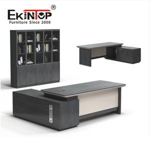 Ekintop黑色l形单首席执行官办公桌现代办公家具套装行政桌三聚氰胺办公桌